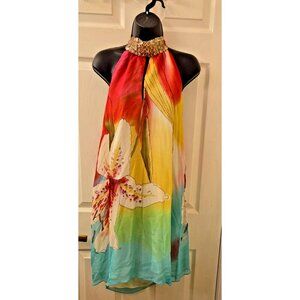 KOPA Italian VTG 100% Silk Sensuous Flowing Dress Fits M/L Rhinestone halter